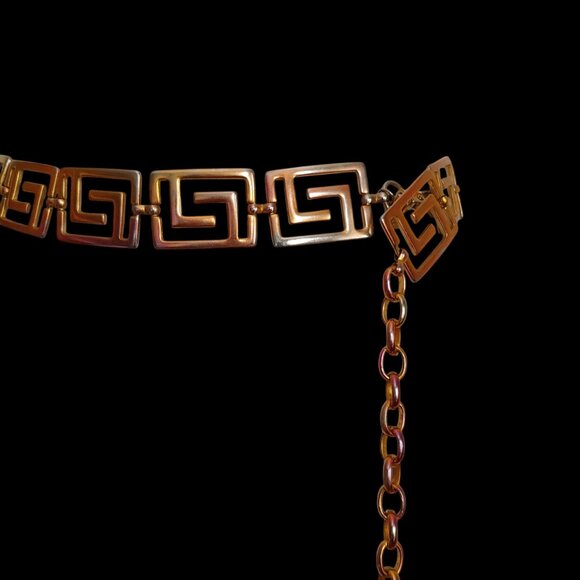 Vintage EXP Korea Patina Metal Greek Key Pattern Statement Belt - Picture 4 of 10